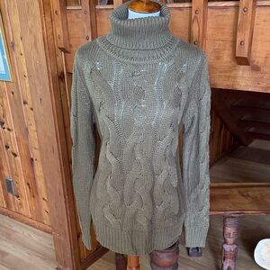 POL Olive Cable Knit Turtleneck Sweater